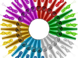 48 Pcs Metal Kazoos with Lanyards Musical Instruments Kazoo Pack 6 Colors Kazoo Flute Bulk Good Companion for Guitar Violin Piano Keyboard Ukulele